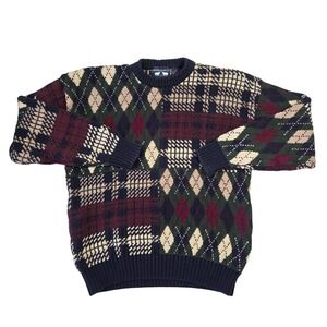 Woods Gray Mens XL Argyle Knit Sweater Fishermen Eclectic Grunge Punk Skater